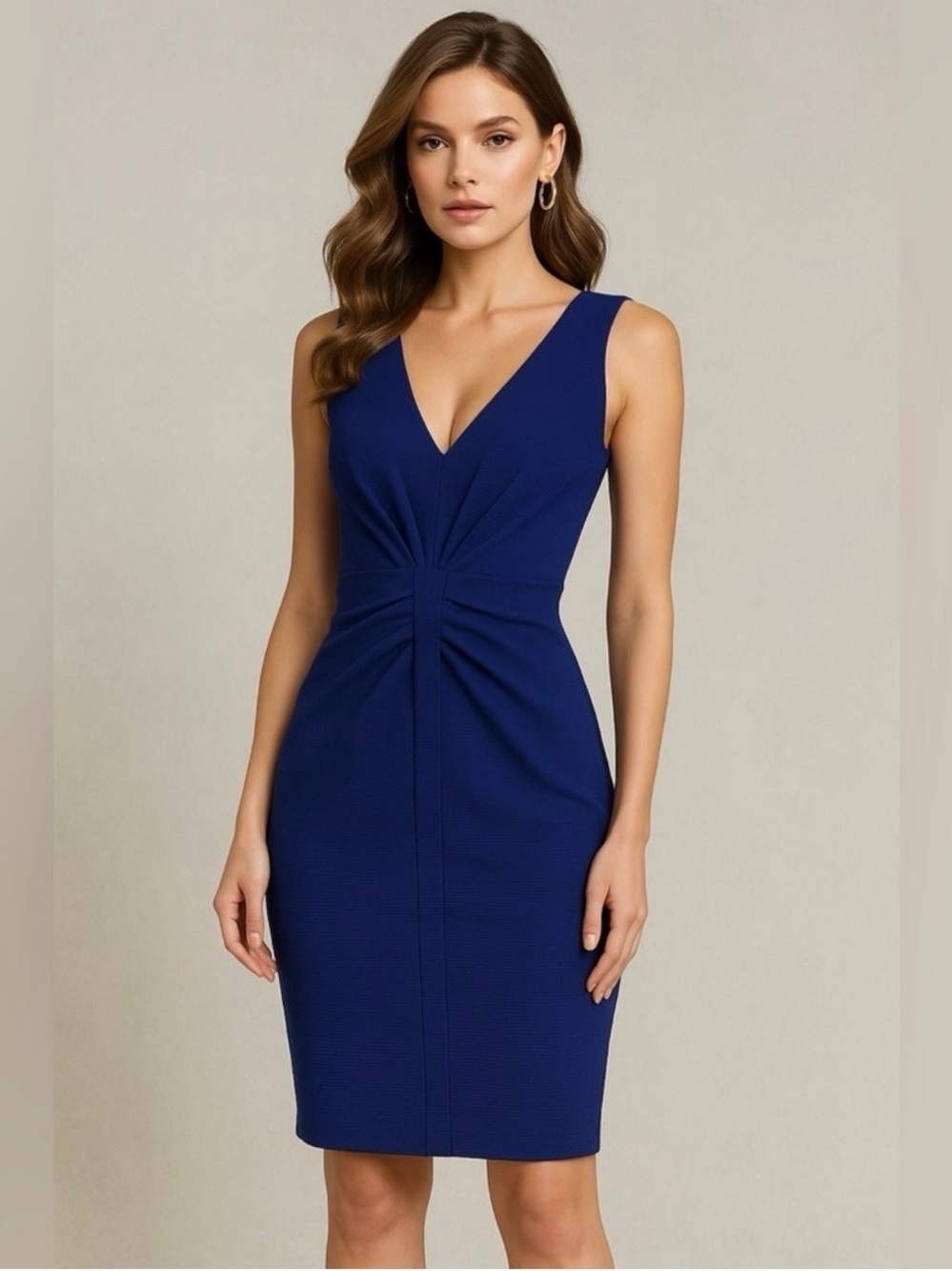 Express Womens 8 Dress NWT Cobalt Blue Sheath V-Neck Ribbed Knit Gold Zip